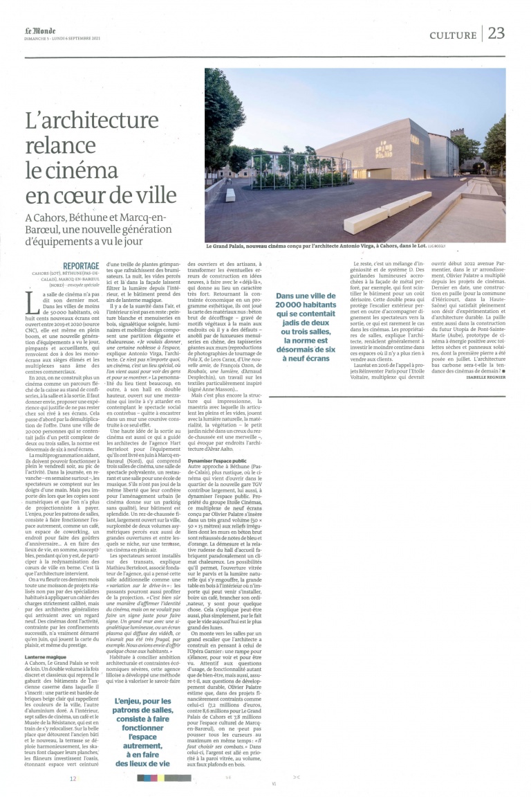 Antonio Virga - Cinema Cahors published on "Le Monde"