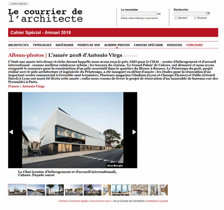 Antonio Virga - "Year 2018 of Antonio Virga" on the site of "Le courrier de l'architecte"